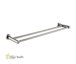 מוט כפול למגבת 45, 60, 80 ס״מ לאמבטיה LEO בגוון ניקל מוברש