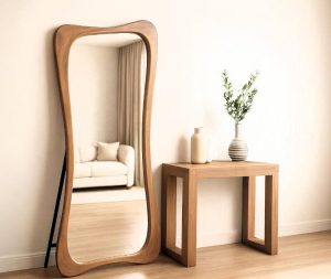 מראת גוף אמורפית רגל עץ טבעי