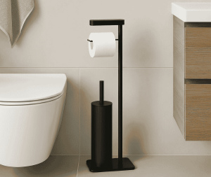 מעמד נייר טואלט עם מברשת ומדף