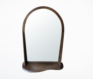מראה ומדף עץ טבעי כהה 60X95