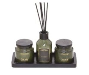 סט מפיץ ריח ונרות עם מגש בגוון שחור