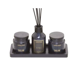 סט מפיץ ריח ונרות עם מגש בגוון שחור