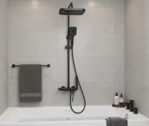 ברז סוללה לאמבטיה + מוט פינוק  אפור גרפיט