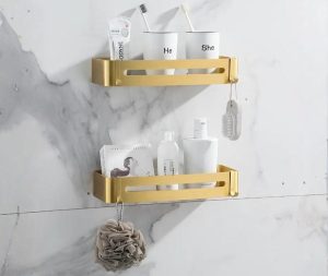 זוג מדפים ישרים למקלחת בהדבקה זהב מוברש