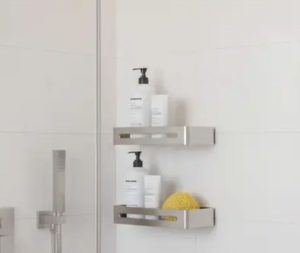 זוג מדפים ישרים למקלחת בהדבקה ניקל מוברש