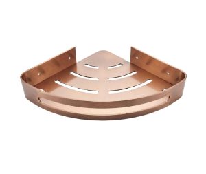 מדף פינתי בודד למקלחת בהדבקה צבע רוז גולד מוברש