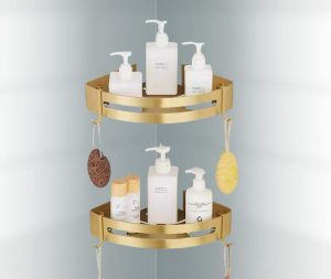 זוג מדפים פינתיים למקלחת בהדבקה צבע זהב מוברש