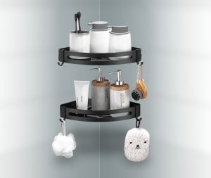 זוג מדפים פינתיים למקלחת בהדבקה צבע שחור