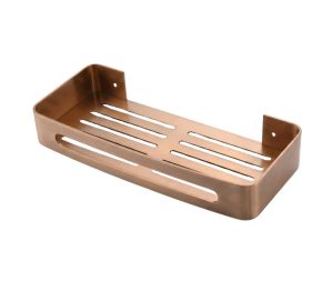 מדף ישר למקלחת בהדבקה רוז גולד מוברש