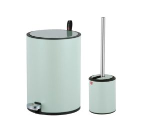 סט פח אשפה 5 ליטר טריקה שקטה ומברשת אסלה ירוק מנטה