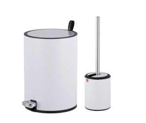 סט פח אשפה 5 ליטר טריקה שקטה ומברשת אסלה לבן