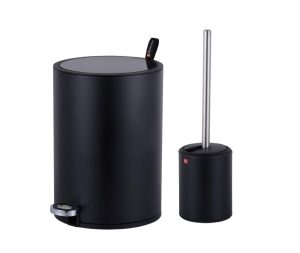 סט פח אשפה 5 ליטר טריקה שקטה ומברשת אסלה שחור