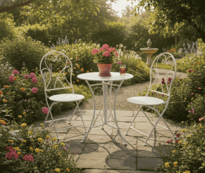 סט גינה מתכת בגוון לבן לבבות שולחן ו-2 כסאות