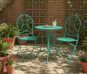 סט גינה מתכת בגוון טורקיז שולחן ו-2 כסאות