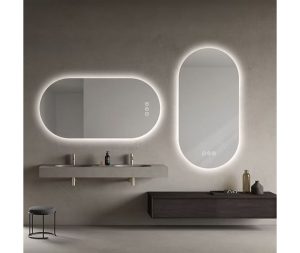 מראה עם תאורת לד מפשיר אדים ורמקולים בלוטוס אובלית 60X120 ס”מ