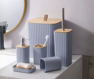 סט 6 חלקים מונחים לאמבטיה בצבע אפור