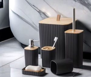 סט 6 חלקים מונחים לאמבטיה בצבע שחור