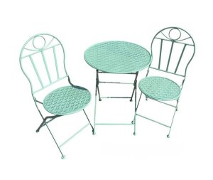סט גינה מתכת בגוון ירוק מנטה שולחן ו-2 כסאות