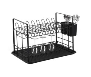 מייבש כלים שתי קומות עשוי אלומיניום שחור