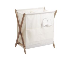 סל כביסה מבמבוק מתקפל עם סל בד נשלף שמנת