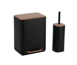 סט לאמבטיה פח אשפה 6 ליטר ומברשת אסלה מכסה עץ