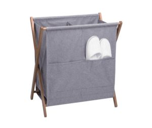 סל כביסה מבמבוק מתקפל עם סל בד נשלף אפור