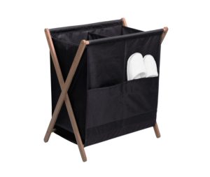 סל כביסה מבמבוק מתקפל עם סל בד נשלף שחור
