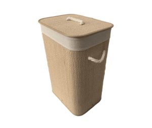 סל כביסה 60 ליטר במבוק ובד גוון בהיר