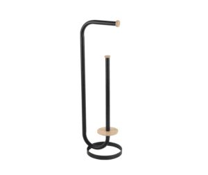 מעמד נייר טואלט עגול שחור עם עץ