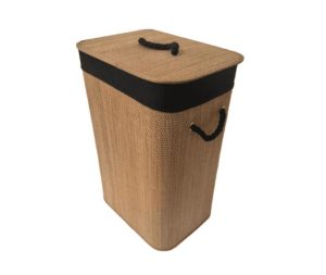 סל כביסה 60 ליטר במבוק ובד גוון כהה