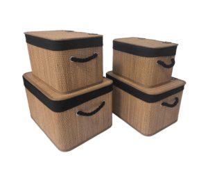 סט 4 קופסאות אחסון במבוק כהה