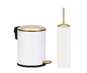 סט פח 3 ליטר ומברשת אסלה לבן זהב