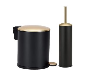 סט מברשת אסלה ופח 3 ליטר שחור וזהב