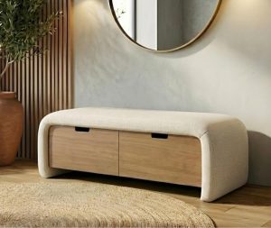 ספסל 2 מגירות בד שניל ועץ