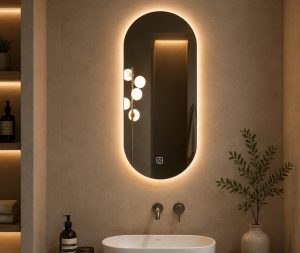 מראה אובלית עם תאורה אחורית 50X80 ו-USB