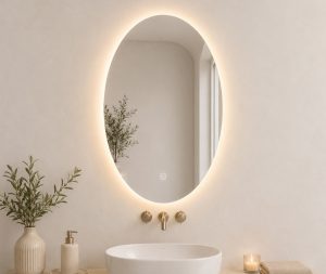 מראה אובלית עם תאורה אחורית 60X80 ס"מ ו-USB